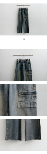 lock vintage cutting washing zipper pocket denim pants