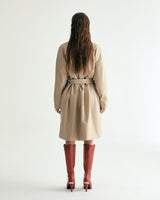 W.BELTED LEATHER SHIRRING COAT - CREAM BEIGE (6636057985142)
