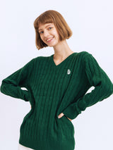 マークVネックケーブルニットセーター/RCH mark v neck cable knit sweater green