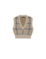 GRANNY SQUARE V-NECK CROP VEST  SAND BEIGE (6691440001142)