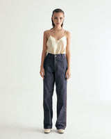 UNISEX LINE STITCH RAW DENIM PANTS W - INDIGO BLUE (6635992449142)