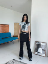 ルーバーヒッププリンティングプリントクロップド半袖Tシャツ