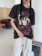 リミッティングビンテージプリントボキシーピグメント半袖Tシャツ