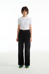 スモールチェリーケーブルクロップ丈のショットスリーブニット／SMALL CHERRY CABLE CROP SHORT SLEEVE KNIT [WHITE]