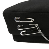セーフティピンチェインベレー帽/0 4 safety pin chain beret - BLACK