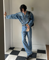 カラーレスデニムジャケット/Collarless denim jacket