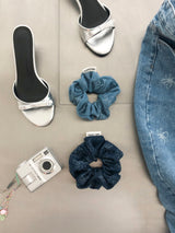 Flower denim scrunchie (Light blue) 
