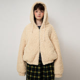 SHEARLING HOOD JUMPER, CUSTARD