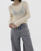 アルファシースルーVネックニット / Alpha see-through V-neck knit (4color)