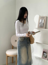 バッキービンテージマキシロングデニムスカート/Bucky Vintage Maxi Long Denim Skirt
