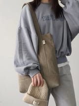 Corduroy simple line bag - khaki gray