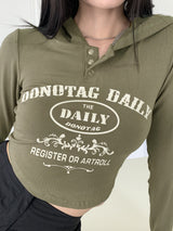 スリムレタリングスナップクロップフードTシャツ/Nofam Slim Lettering Snap Cropped Hooded T-shirt