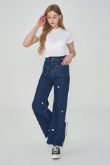 ワイドフィットハートシェイプ刺繍ジーンズ/CLASS:y  SEONYOU, LAPILLUS HAEUN, STAYC J, JOYURI WORN WIDE FIT HEART SHAPE EMBROIDERY JEAN [6887]