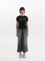 BASIC DAMAGE WASHING DENIM SWEATSKIRT (BLACK)