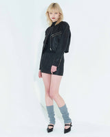 フォーレザーローライズミニスカート / Faux-Leather Low Rise Mini Skirt _ Black