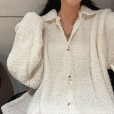 Soft Fluffy Knit Collar Button Cardigan
