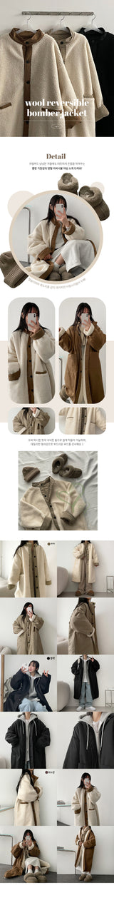 [Double-sided] [Wool] Lette Woolly Privacy Blonde Padded Bomber Jacket