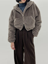 キルテッドミンククロップフードジップアップ/Quilted mink crop hood zip-up (3color)