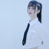 ネクタイチェーンクロップシャツ/0 1 necktie chain crop shirt - WHITE
