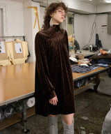 FLOWER VELVET DRESS (BROWN)