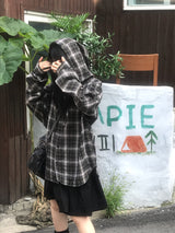 デイリーヴィンテージフード付きチェックシャツ