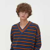 STRIPE V NECK KNIT_BLUE (6612841201782)