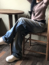 ビンテージツインキャットウォッシングデニムワイドパンツ