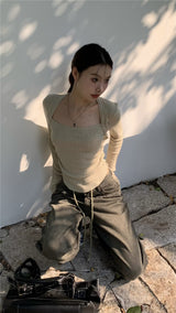 round semi ribbed long sleeve tee