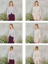 レースボタンパフブラウス / Lace Button Puff Blouse (2colors)