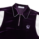 レザートリムベロアジップアップポロシャツ/[UNISEX] Leather-Trimmed Velour Zip Polo (Purple)