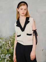 ダブルカラーケーブルニットベスト / Double collar Cable Knit Vest