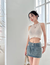 Cutting Lowrise Denim Miniskirt