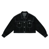 STITCH POINT DENIM CROP TRUCKER JACKET - BLACK (6692513546358)