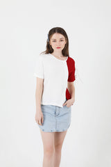 スリットリボンハーフスリーブTシャツ / Slit Ribbon Half-Sleeve T-shirt Red