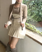 High-Waist Cutting Damage Pleated Skirt