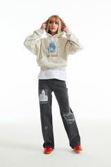 ウィティーバニープラネットエクスプローラークロップフーディー / WITTY BUNNY PLANET EXPLORER CROP HOODIE [OATMEAL]