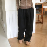 Twee pintuck two-way banding long wide jogger pants