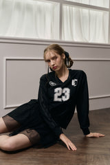 Schnee Football Team Shirring T Shirt - Black