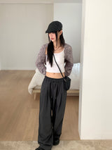 Clip string banding pintuck long wide slacks