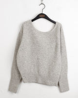 Rechel Cashmere Wool Uncut Deep U-neck Off-Shoulder Crop Long Sleeve Knit