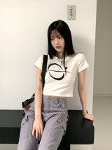 ベ―ルプリントクロップ半袖Tシャツ/Bellou printed cropped short-sleeved T-shirt