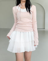 バレエコアUネックリボンチョーカースリムTシャツ / Ballet Core U-neck Ribbon Choker Slim T-shirt