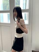 レクトリブドパフスクエアネック半袖Tシャツ / Recto Ribbed Puff Square Neck Short Sleeve T-shirt
