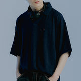 ミニマルロゴニットポロ / MINIMAL LOGO KNIT POLO_NAVY