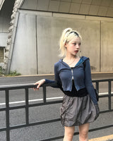 ストライプ2wayクロップフードジップアップ