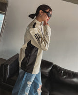 (UNISEX) ナイン 配色 レーシング レザージャケット