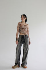 ラインフェイデッドデニムパンツ / black blue line faded denim