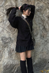 Diagonal Button Loose Fit Bookle Knitwear
