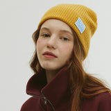 BUBBLE LABEL CASHMERE WOOL BLENDED BEANIE_MUSTARD