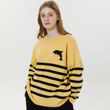 ビッグドルフィンロゴストライプクルーネックニット / Big dolphin logo stripe crew neck knit
